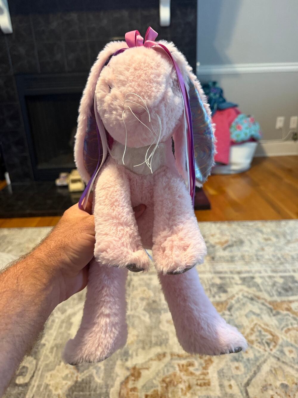 Ganz Pink Bunny Rabbit Plush Long Legs Iridescent Ears Ribbon Bow Stuffed